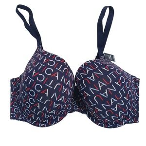 Nautica Intimates Smooth Finish Bra Navy Blue Red Logo Print 38DD‎ 5327-28 NEW